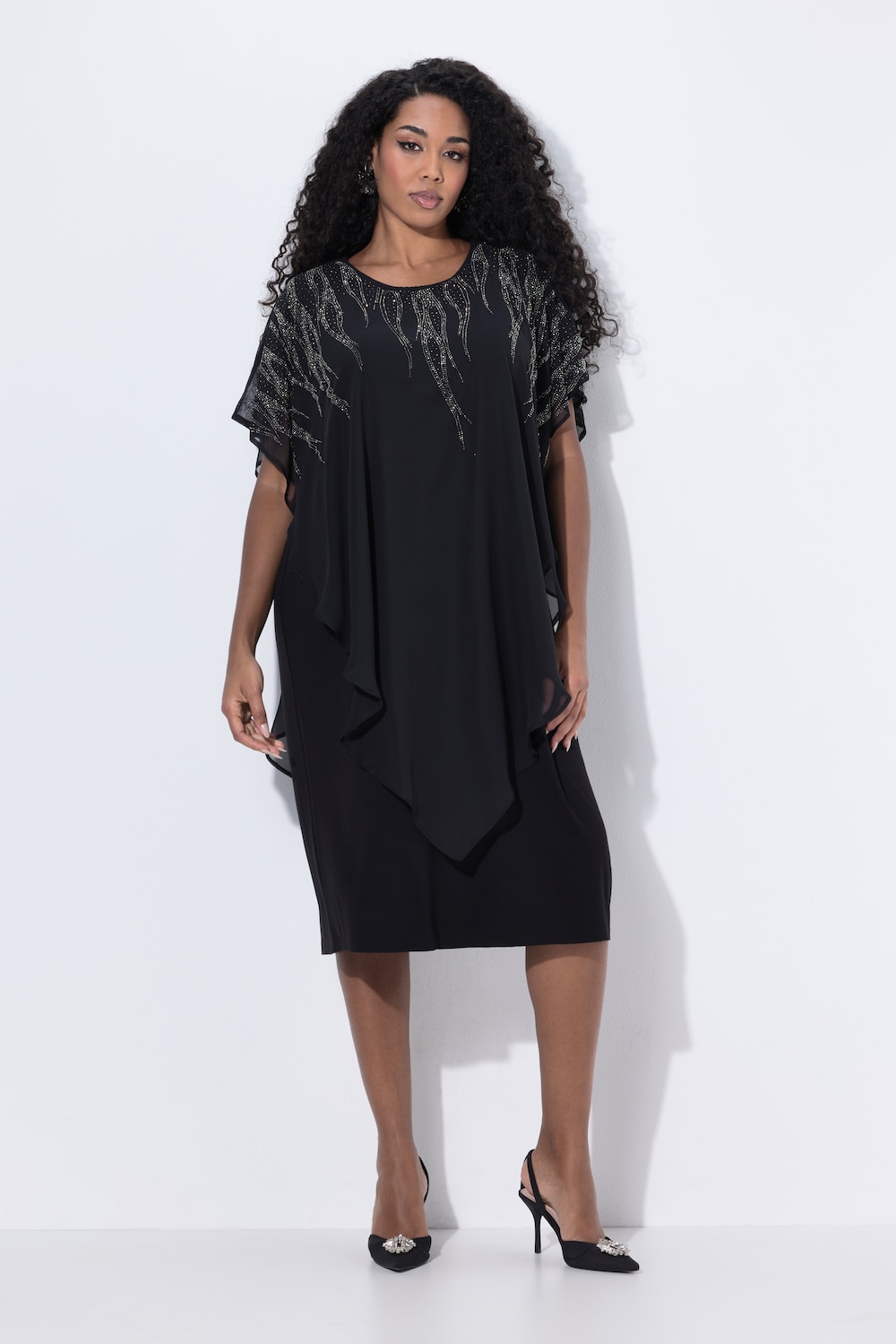 Große Größen Chiffon-Midikleid, Damen, schwarz, Größe: 58/60, Polyester/Viskose, Ulla Popken