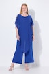 Jumpsuit, eendelig, jersey, chiffon overlay, wijde pijp