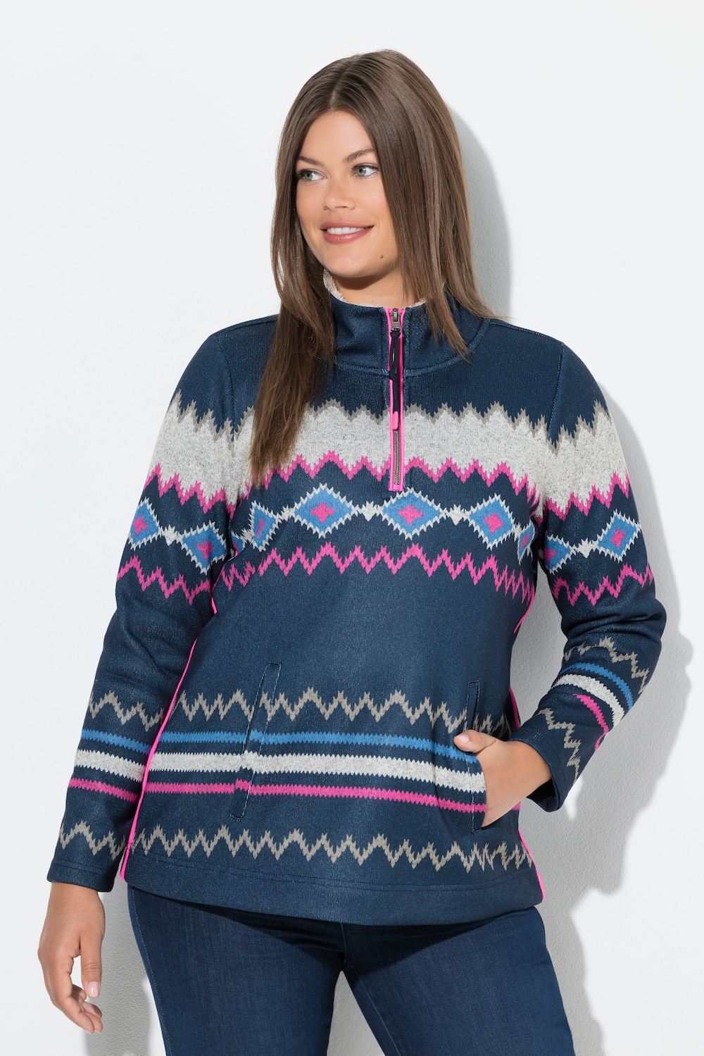 Große Größen Norweger-Strick Fleece Pullover, Damen, grau, Größe: 40/42, LAURASON