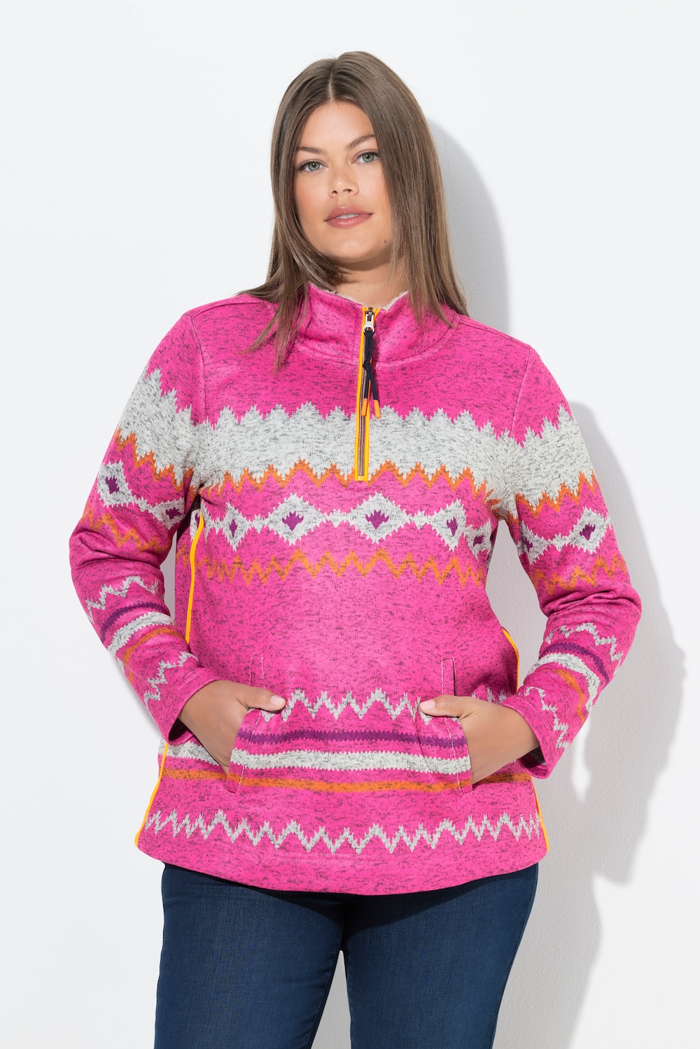 Große Größen Norweger-Strick Fleece Pullover, Damen, rosa, Größe: 56/58, LAURASON