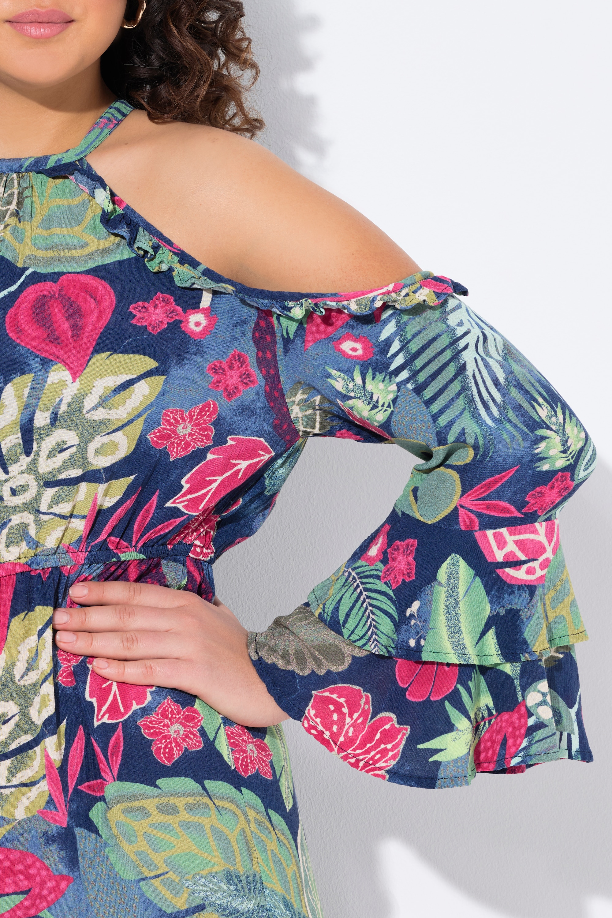 Ulla Popken Damen große Größen Kleid A Linie Rundhals schulterfrei