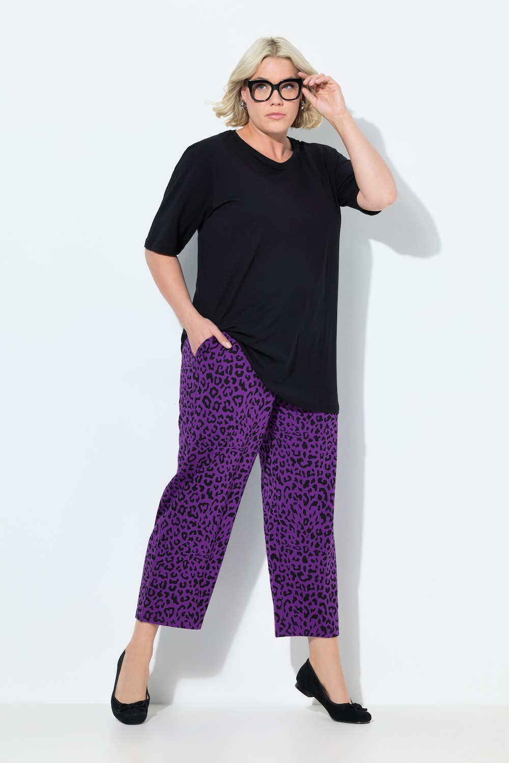 7/8-jersey broek, wijde pijpen, elastische tailleband, zakken