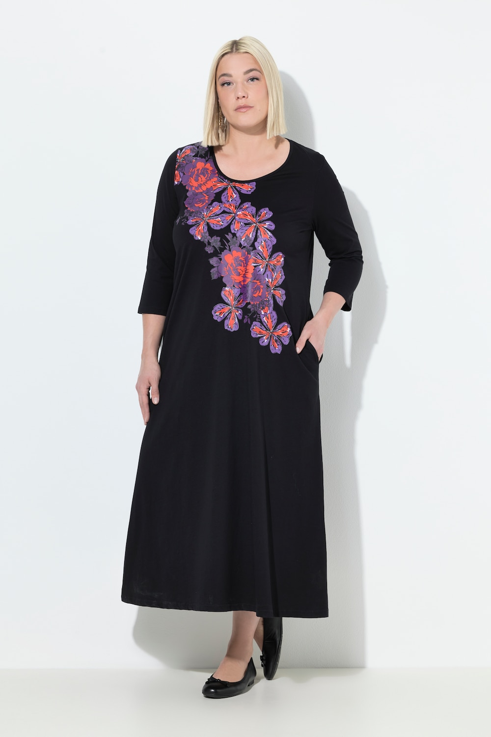 Große Größen Jerseykleid, Damen, schwarz, Größe: 50/52, Baumwolle, Ulla Popken