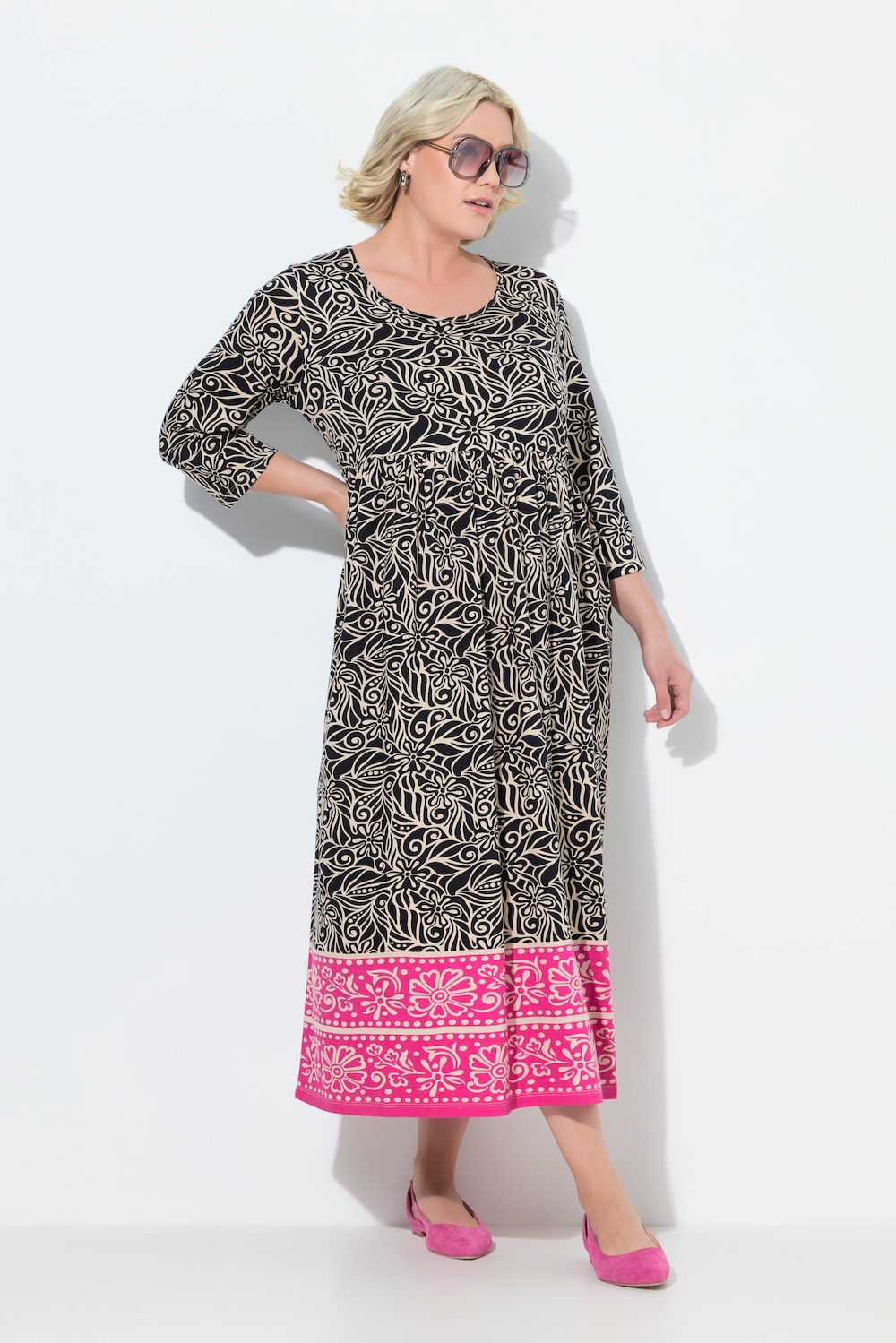 Große Größen Jerseykleid, Damen, schwarz, Größe: 62/64, Baumwolle, Ulla Popken