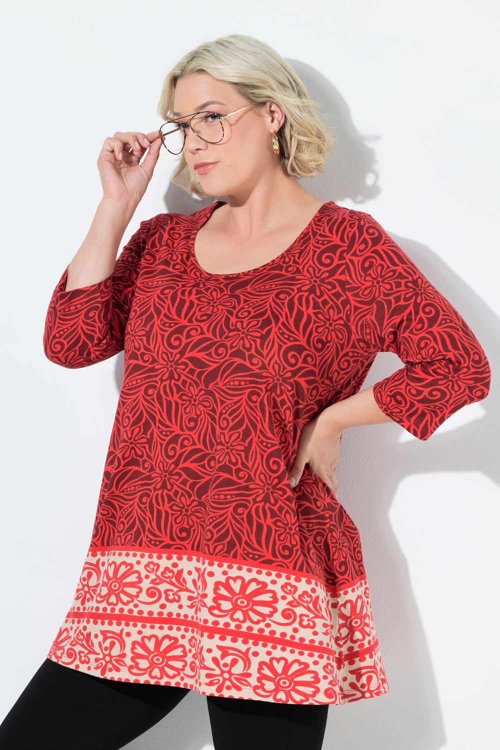 Longshirt, A-Linie, Rundhalsausschnitt, 3/4-Arm