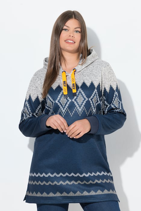 Norweger-Long Strick Feece Pullover , Kapuze, Langarm