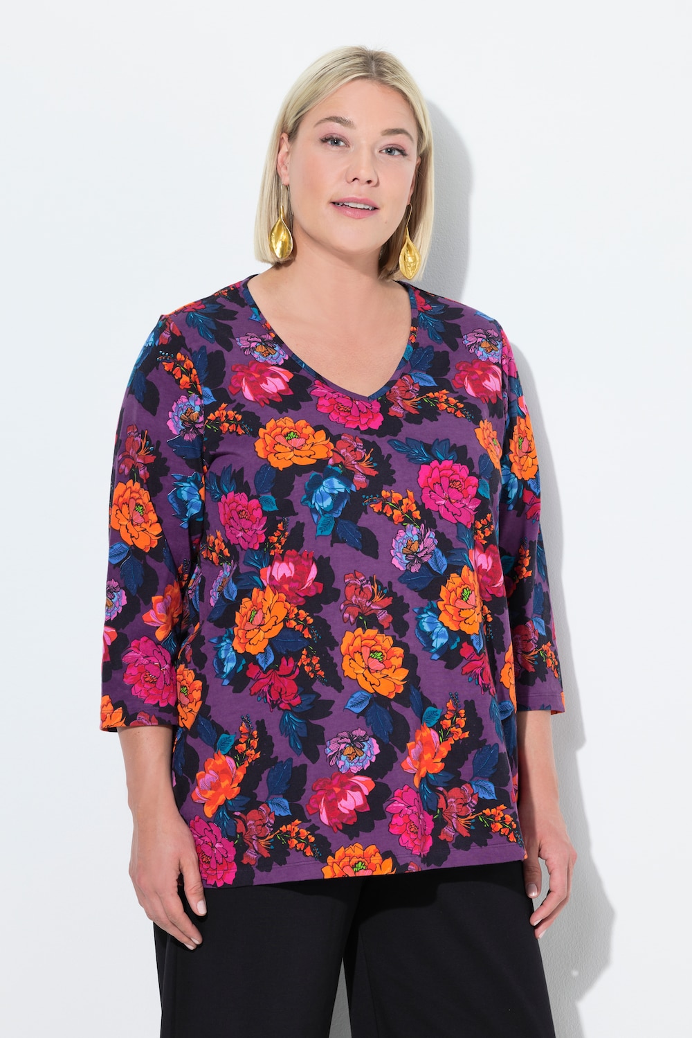 Große Größen T-Shirt, Damen, schwarz, Größe: 66/68, Baumwolle, Ulla Popken