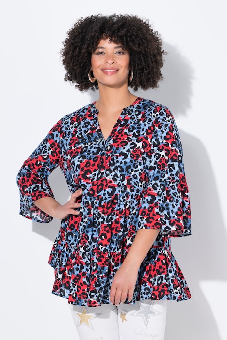 Blouse, A-lijn, gekleurd leomotief, volants