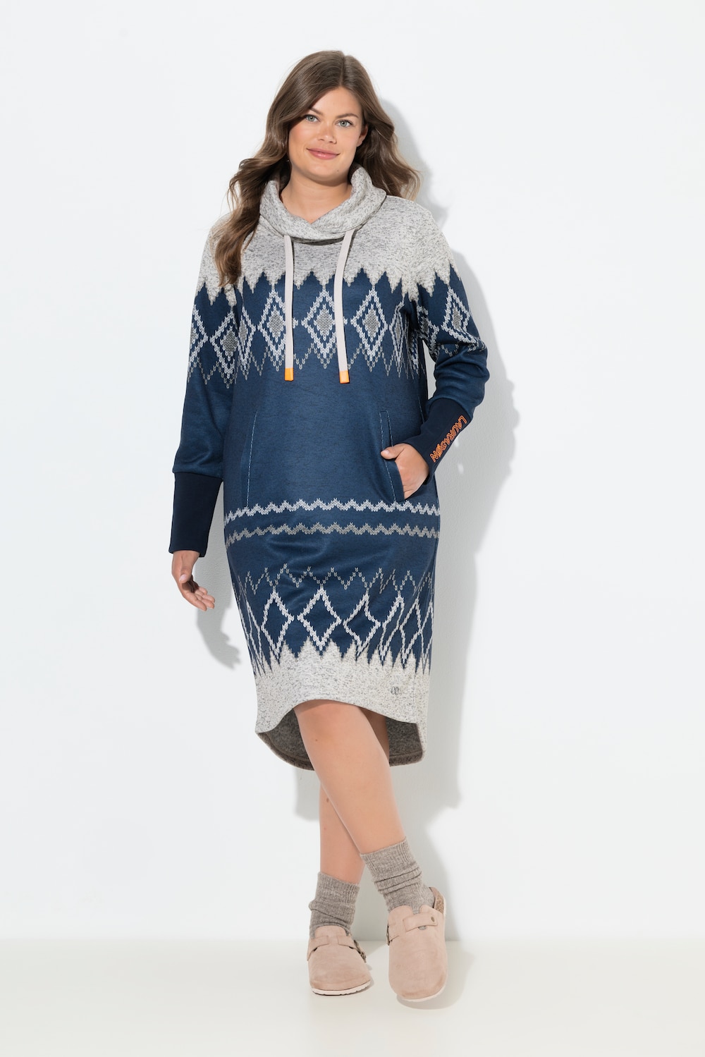 Große Größen Norweger-Strick-Fleece- Kleid, Damen, grau, Größe: 52/54, LAURASON