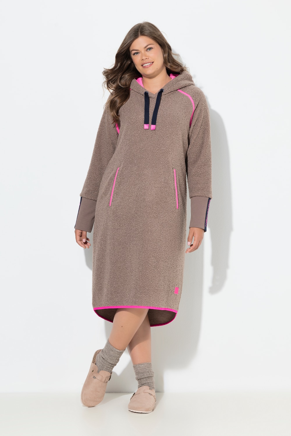 Teddy-Kleid, Langarm, Kapuze, OEKO-TEX