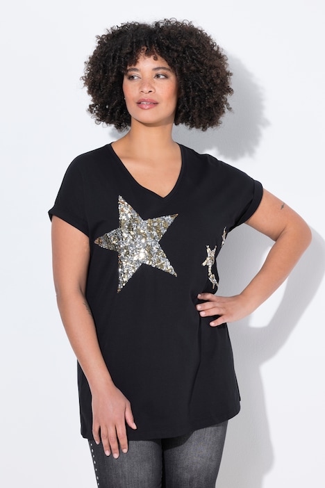 T-Shirt, Komfort Fit, Pailletten-Sternen