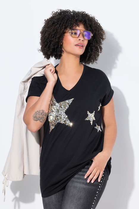 T-Shirt, Komfort Fit, Pailletten-Sternen