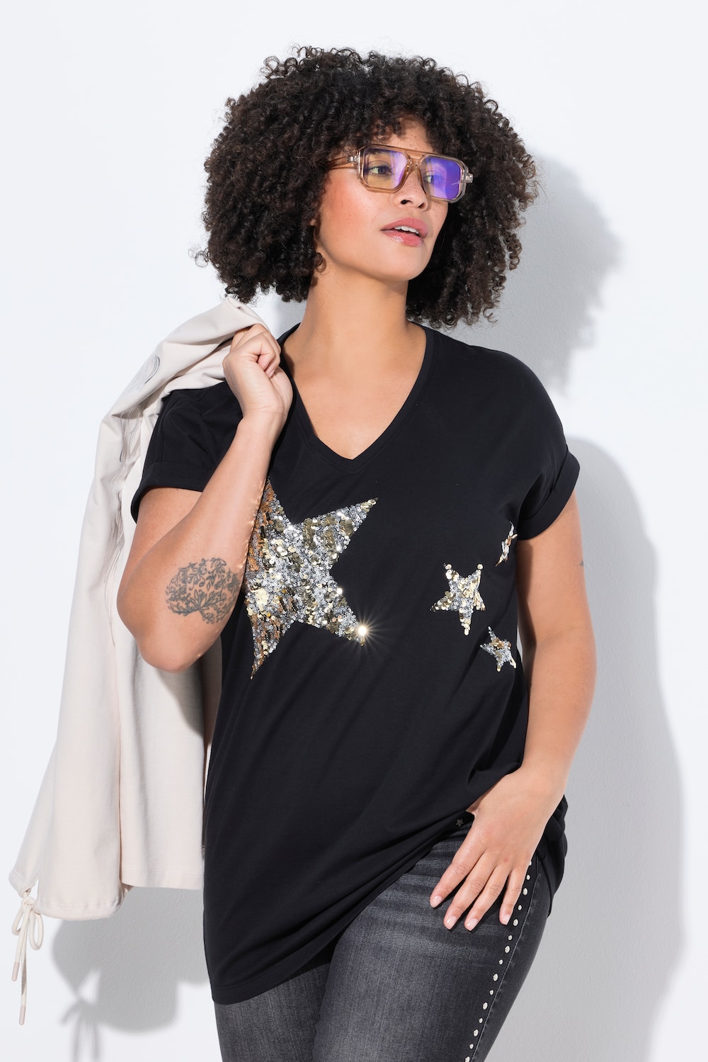 T-Shirt, Komfort Fit, Pailletten-Sternen