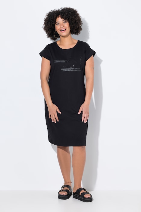 Shirtkleid, A-Linie, Jersey, Glitzer-Schriftzug