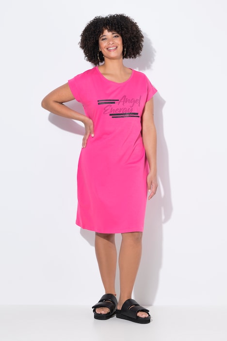 Shirtkleid, A-Linie, Jersey, Glitzer-Schriftzug