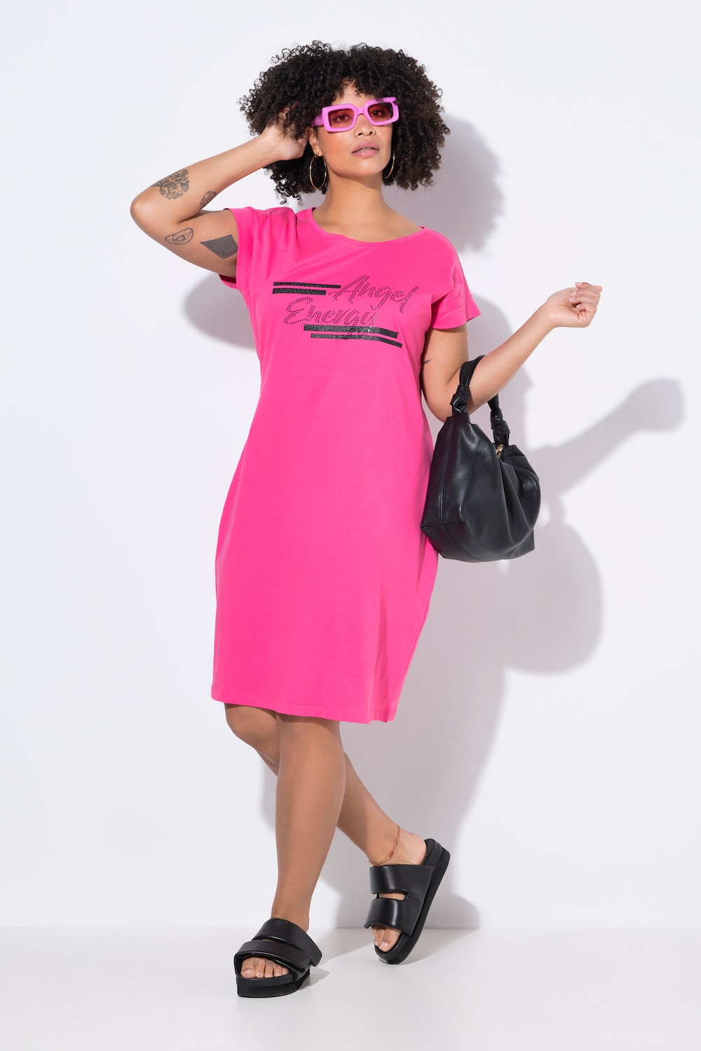 Shirtkleid, A-Linie, Jersey, Glitzer-Schriftzug