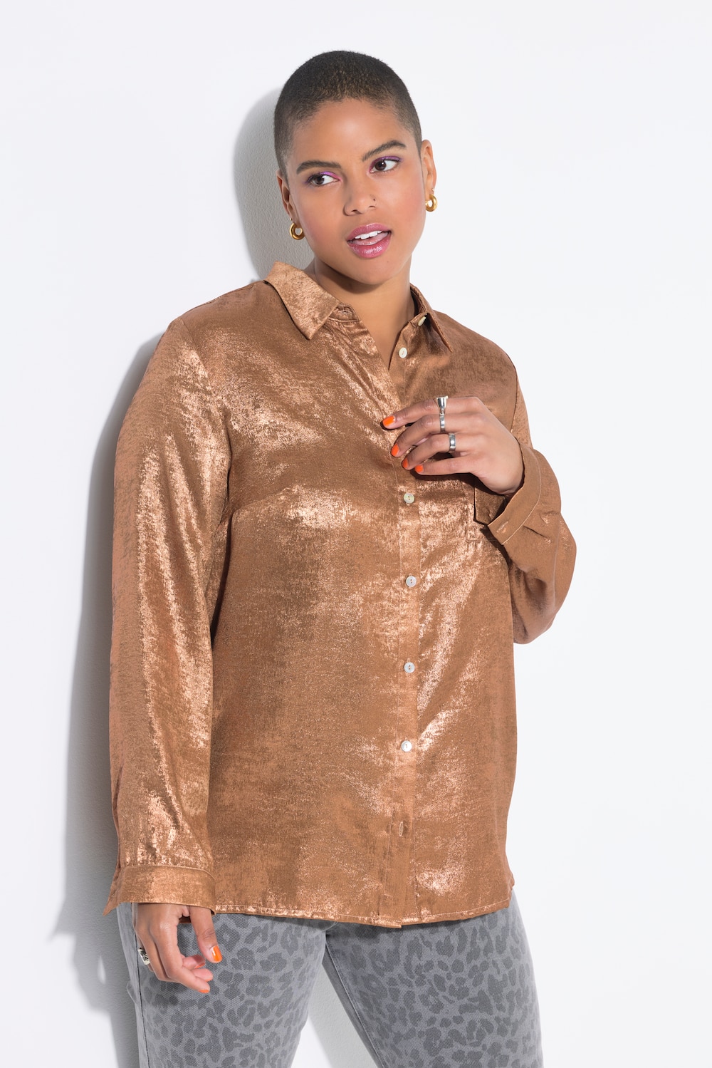 Hemdbluse, Boxy Shape, Copper-Coating