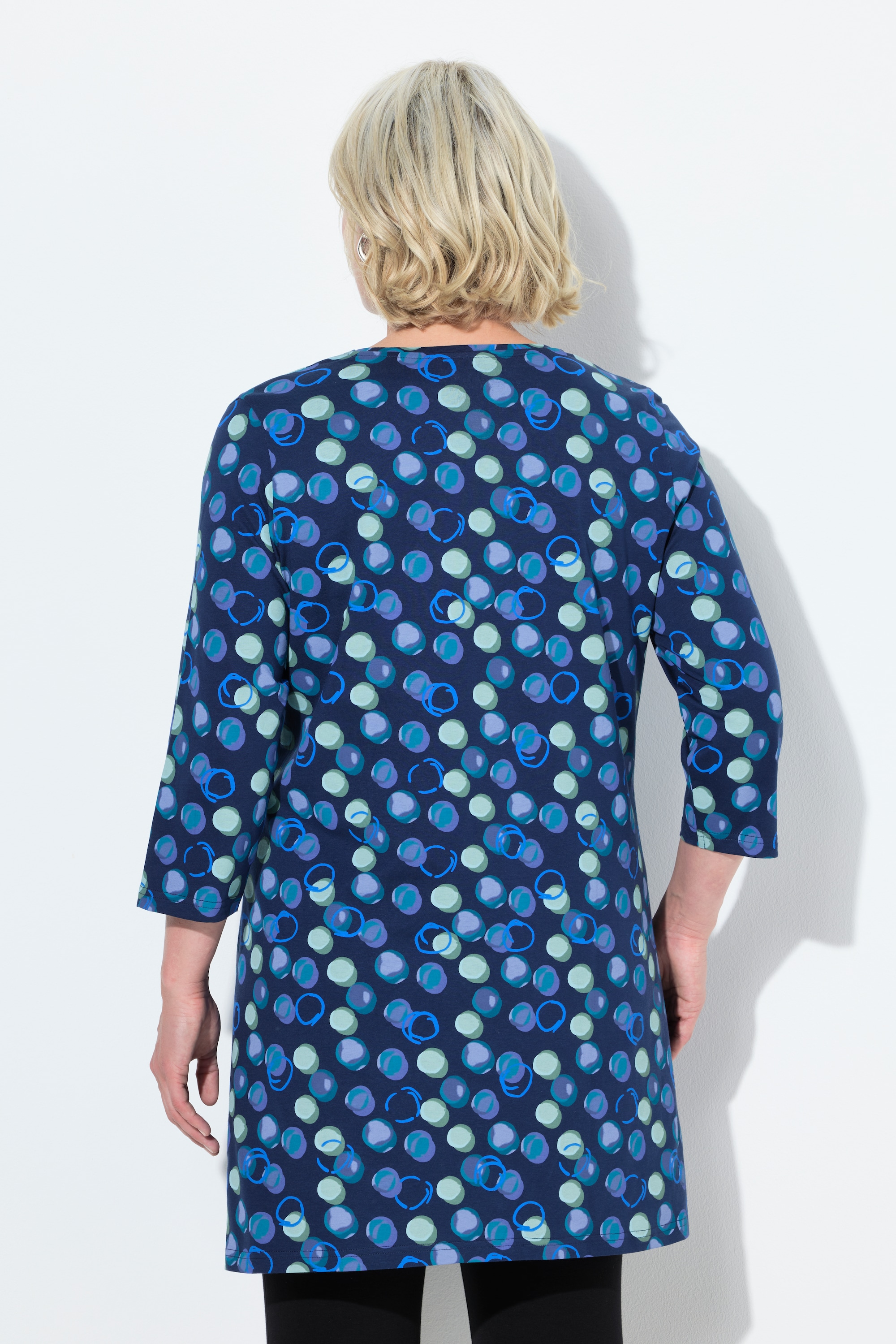 Ulla Popken Damen große Größen Longshirt Punkte A Linie V Ausschnitt