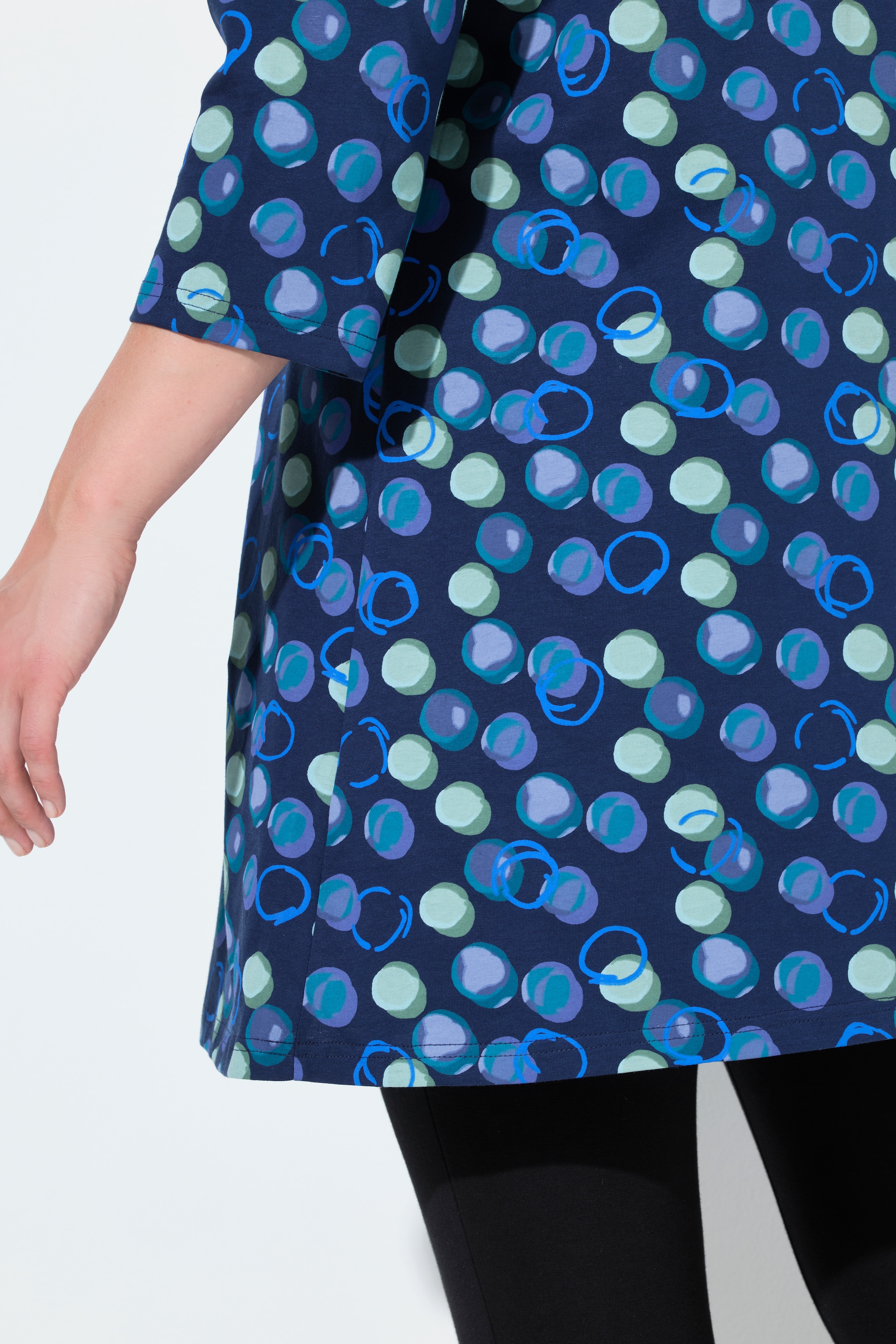 Ulla Popken Damen große Größen Longshirt Punkte A Linie V Ausschnitt