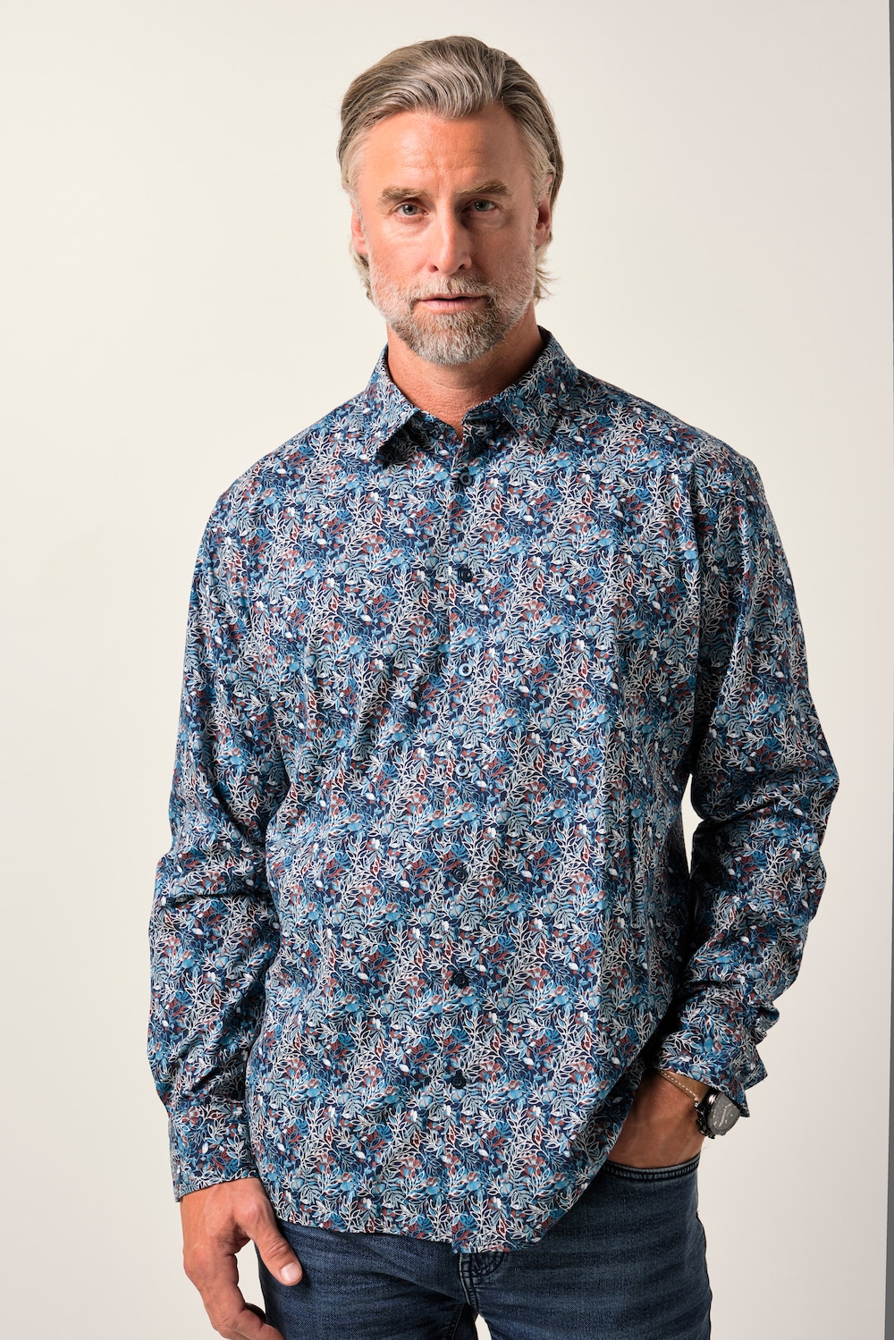 Boston Park Hemd, Langarm, florales Muster, Kentkragen, Comfort Fit, bis 8 XL