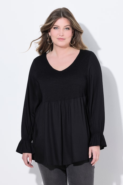 Blusa, forma en A, busto con fruncido smock elástico