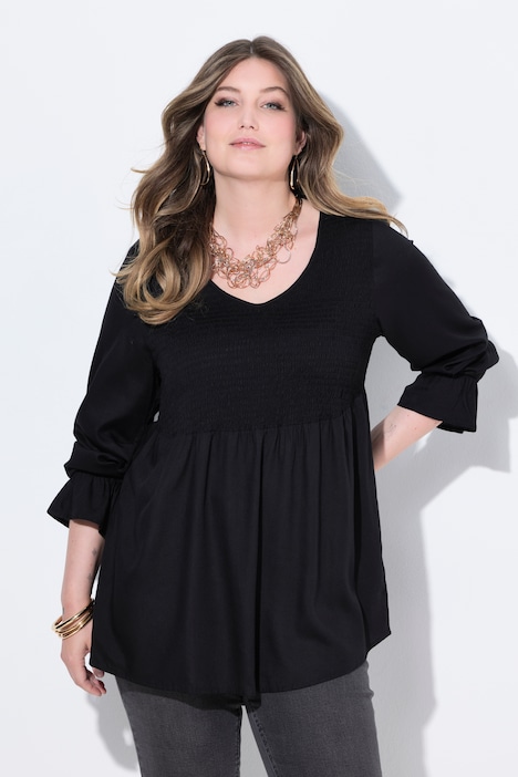Blouse, A-line, elasticated smocked bust