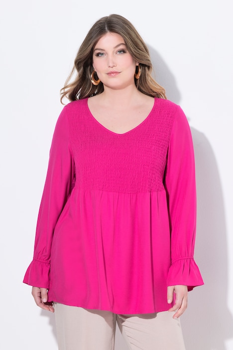 Blusa, forma en A, busto con fruncido smock elástico