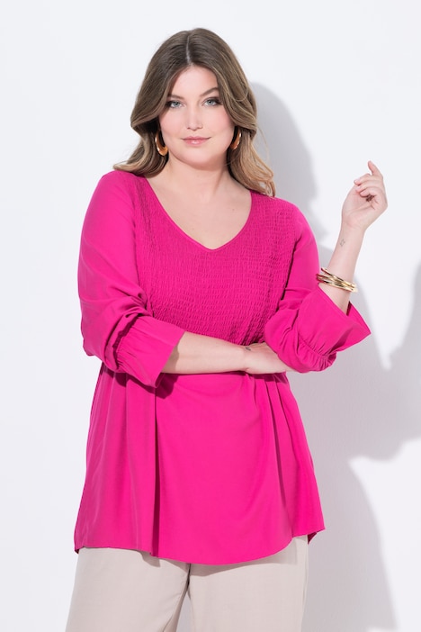 Blouse, A-line, elasticated smocked bust