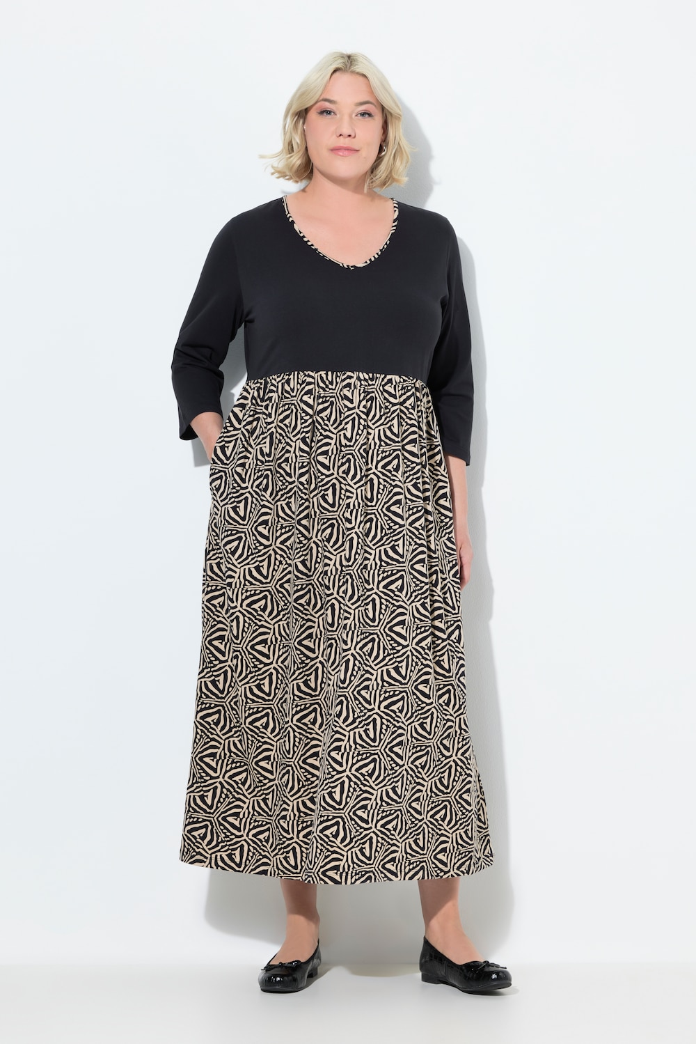 Große Größen Jerseykleid, Damen, schwarz, Größe: 42/44, Baumwolle, Ulla Popken
