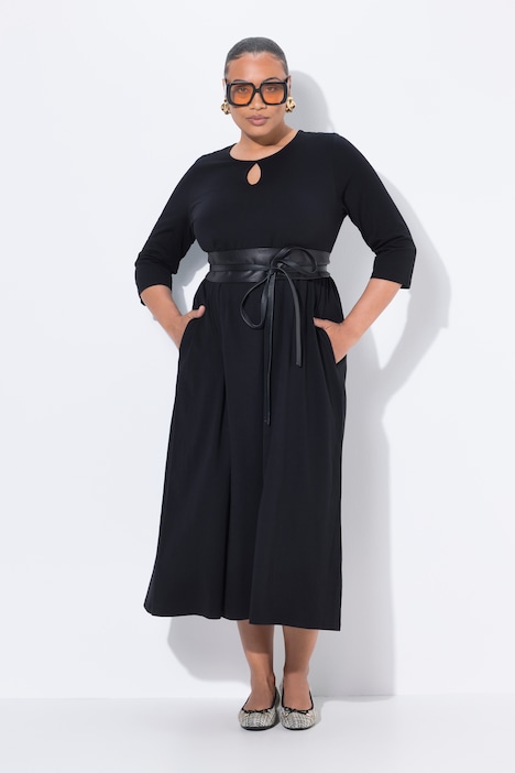 Jersey-Maxikleid, Rundhals, Keyhole, 3/4-Arm, Taschen