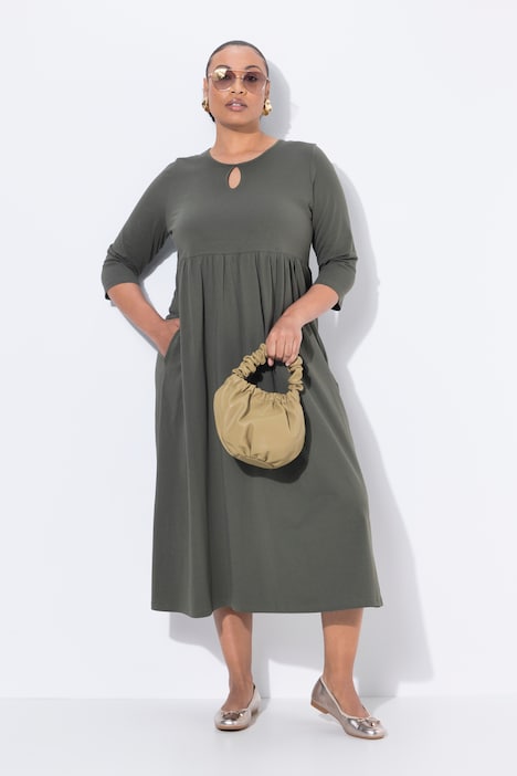 Jersey-Maxikleid, Rundhals, Keyhole, 3/4-Arm, Taschen