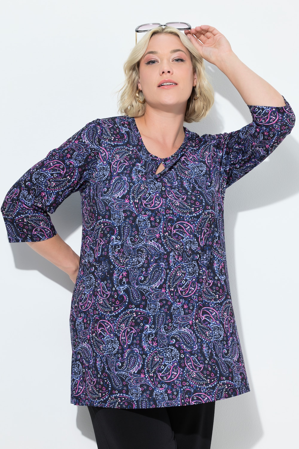 T-shirt, A-lijn, keyhole, ronde hals, 3/4-mouwen