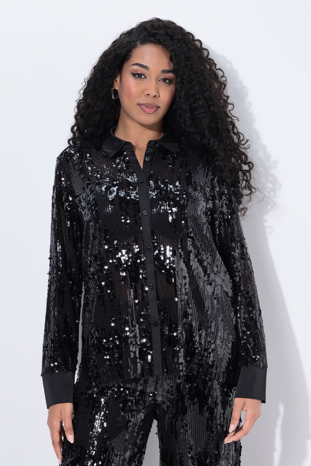 Große Größen Hemdbluse, Damen, schwarz, Größe: 54/56, Polyester, Ulla Popken