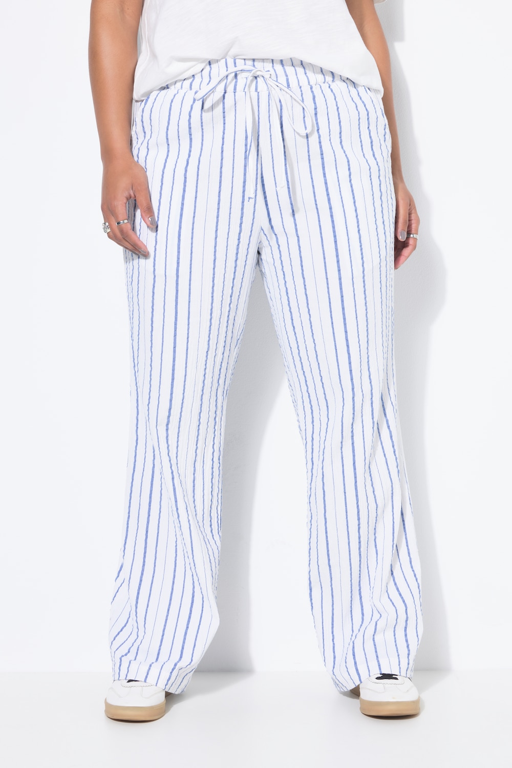 Hose, Wide Legs, Krepp, Streifen