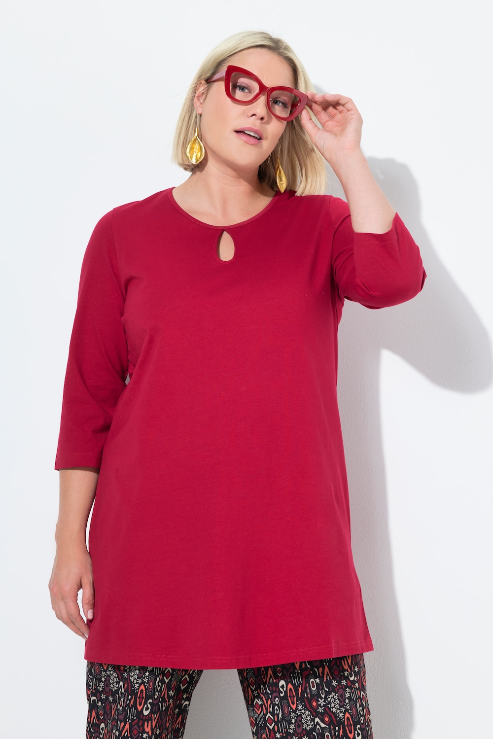 Longshirt, A-lijn, ronde hals, 3/4-mouwen