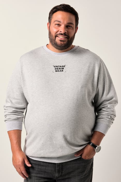Men+-collegepaita, printti takana, suurin koko 8XL