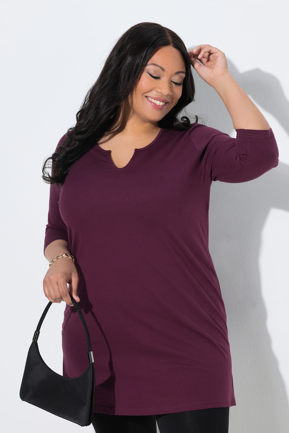 Longshirt, A-Linie, Tunika-Ausschnitt, 3/4-Arm