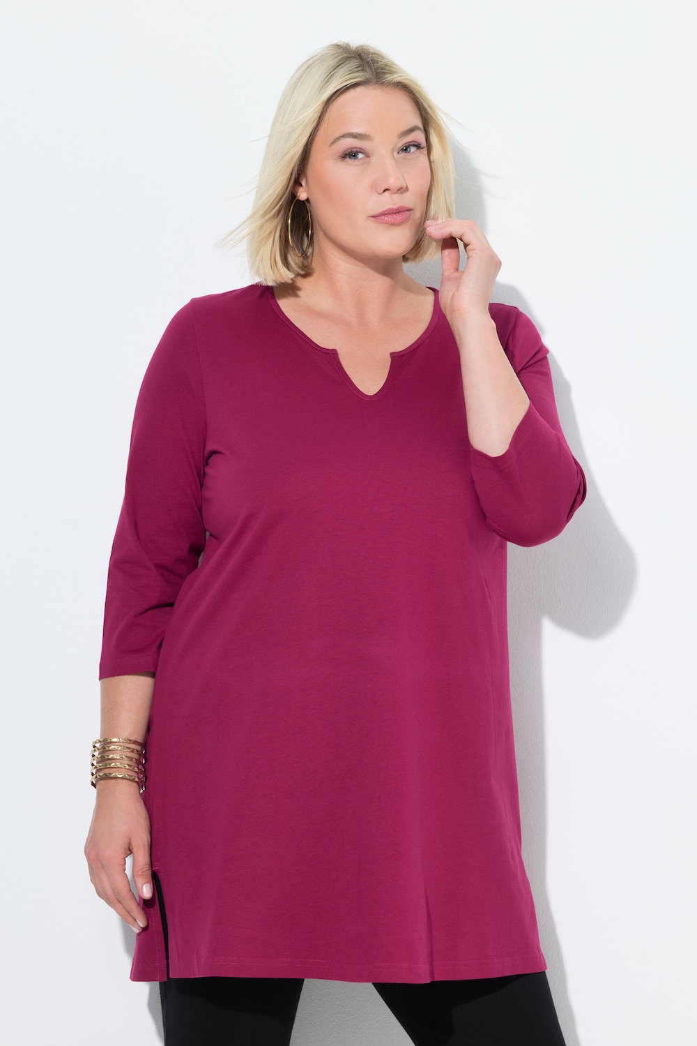 Longshirt, A-Linie, Tunika-Ausschnitt, 3/4-Arm