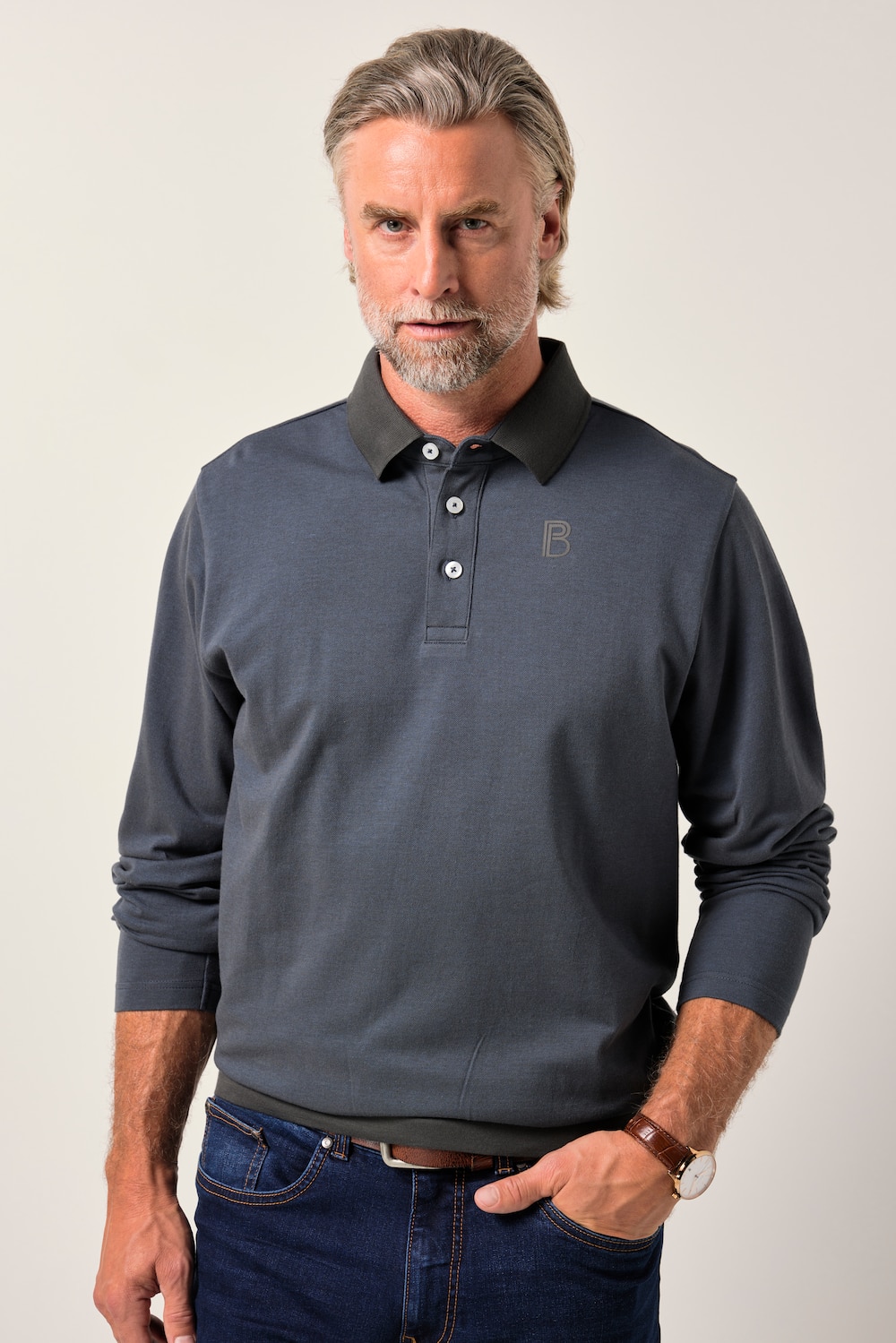 Boston Park poloshirt met lange mouw, buik-fit, TwoTone-piquÃ©, tot 84/86