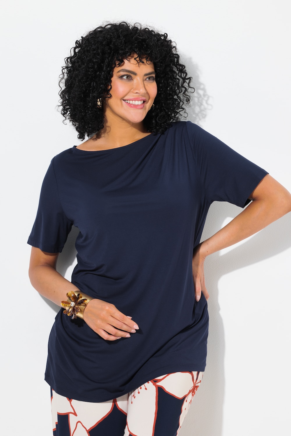 T-Shirt, drapiert, Classic, U-Boot-Ausschnitt, Halbarm