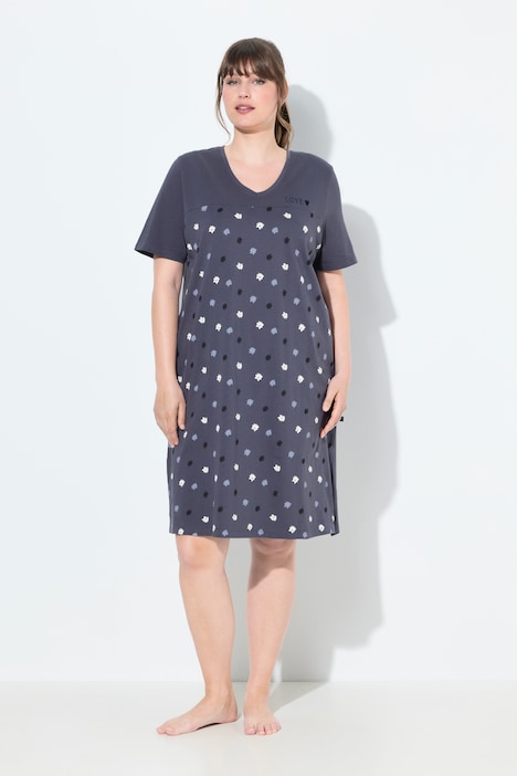 Bigshirt, Blüten, Stickerei, V-Ausschnitt, Halbarm