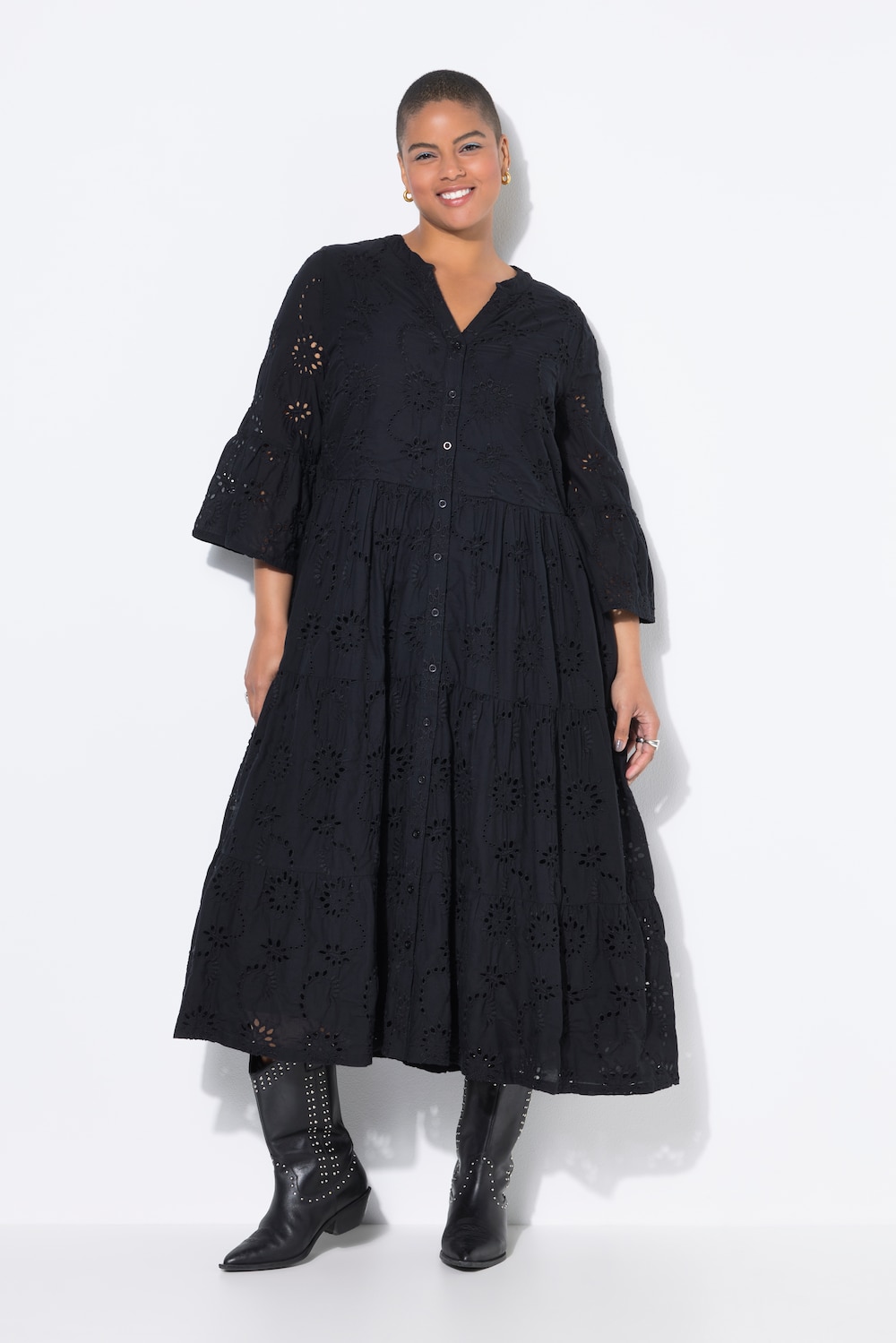 Große Größen Maxikleid, Damen, schwarz, Größe: 46/48, Baumwolle, Studio Untold