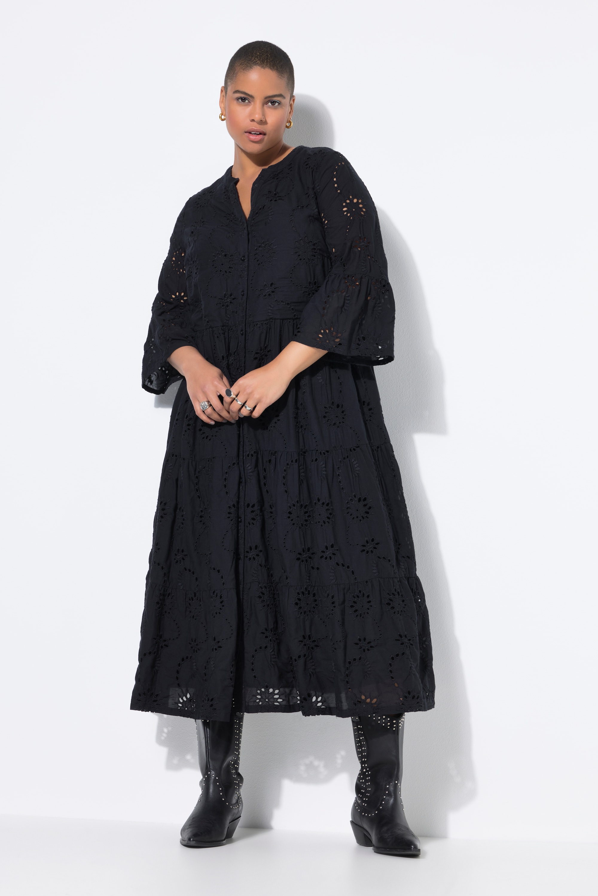 Studio Untold Damen große Größen Maxikleid Lochstickerei Volants