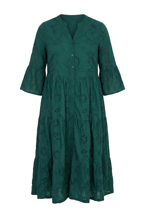 Maxi šaty, děrovaná výšivka, volány, 3/4 rukávy