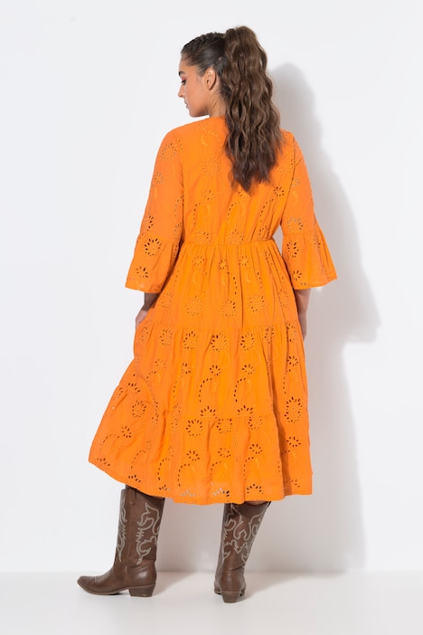 Midikleid, Lochstickerei, Volants, 3/4-Ärmel