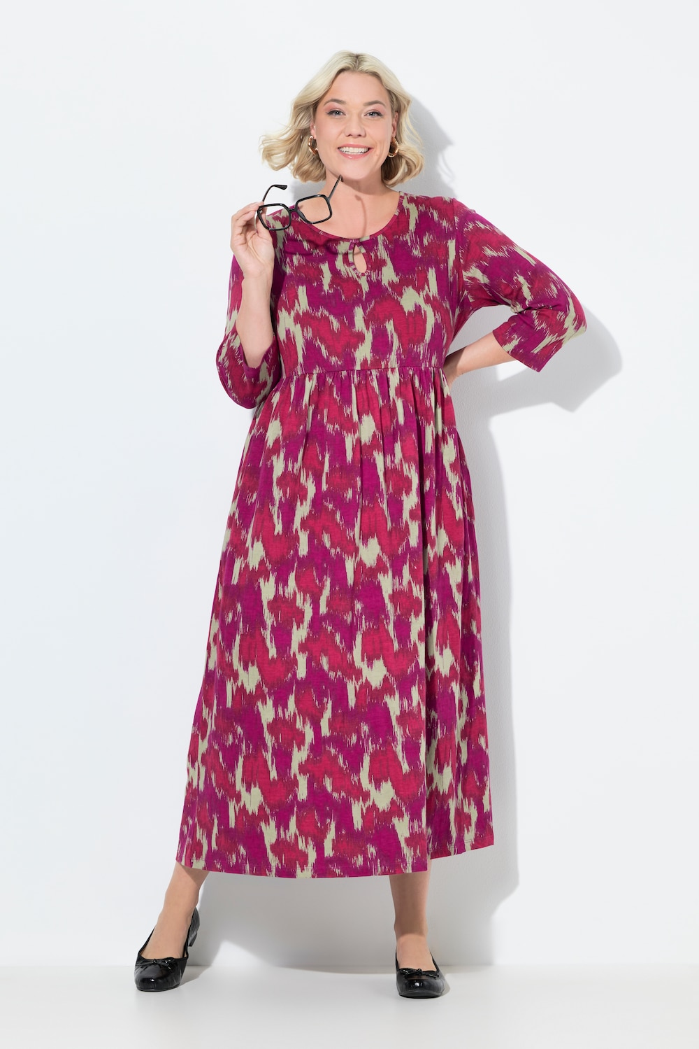 Große Größen Jersey-Maxikleid, Damen, schwarz, Größe: 50/52, Baumwolle, Ulla Popken