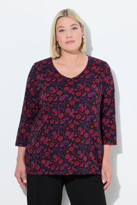 T-Shirt, A-Linie, V-Ausschnitt, 3/4-Arm
