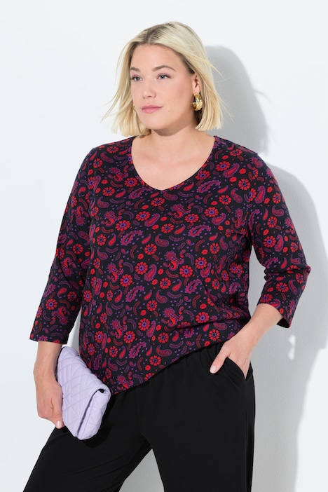 Electric Floral 3/4 Sleeve Paisley Tee