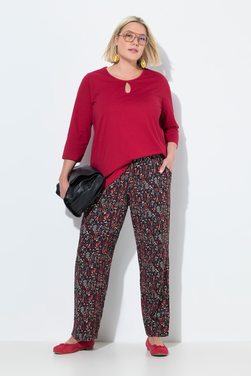 Jersey-broek, wijde, rechte pijpen, elastische tailleband