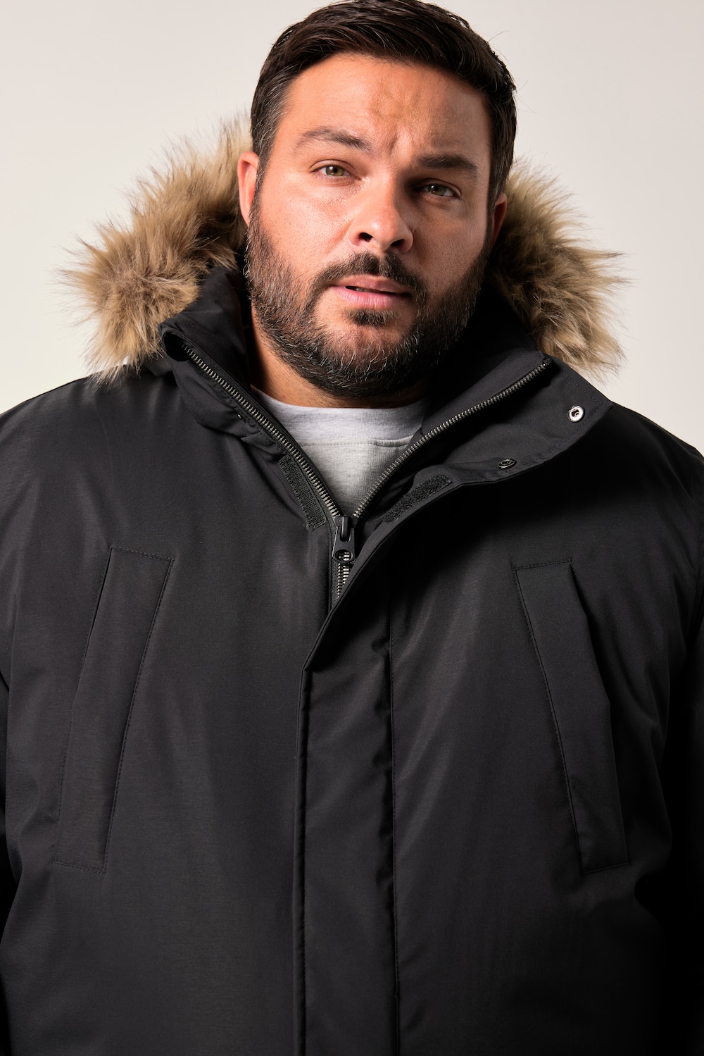 Stora storlekar Funktionsparkas, Her, svart, storlek: 4XL, Polyester, Men Plus